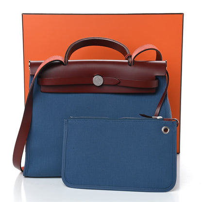 Hermes Vache Hunter Toile Militaire Herbag Zip 31 PM Bleu Agate Rouge H 10 of 10