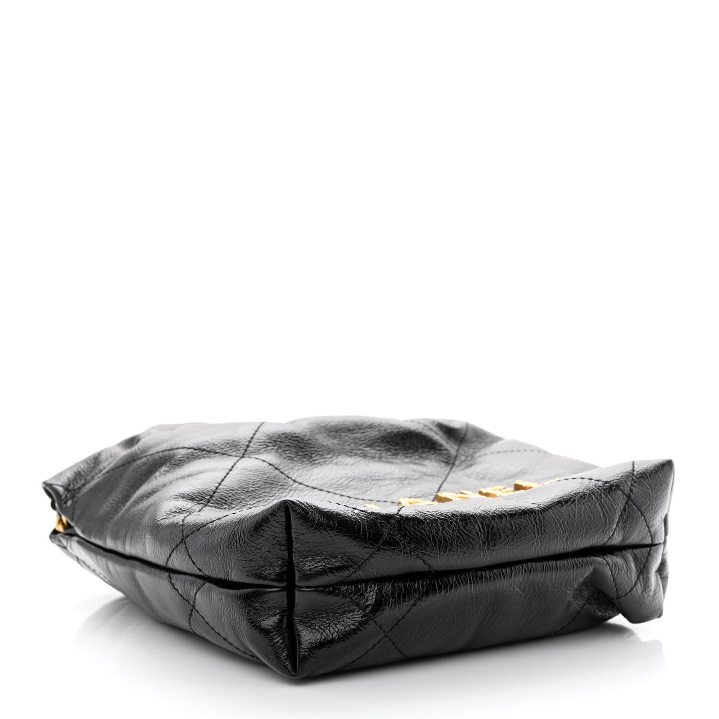 Shiny Crumpled Calfskin Quilted Pearl Mini Chanel 22 Black