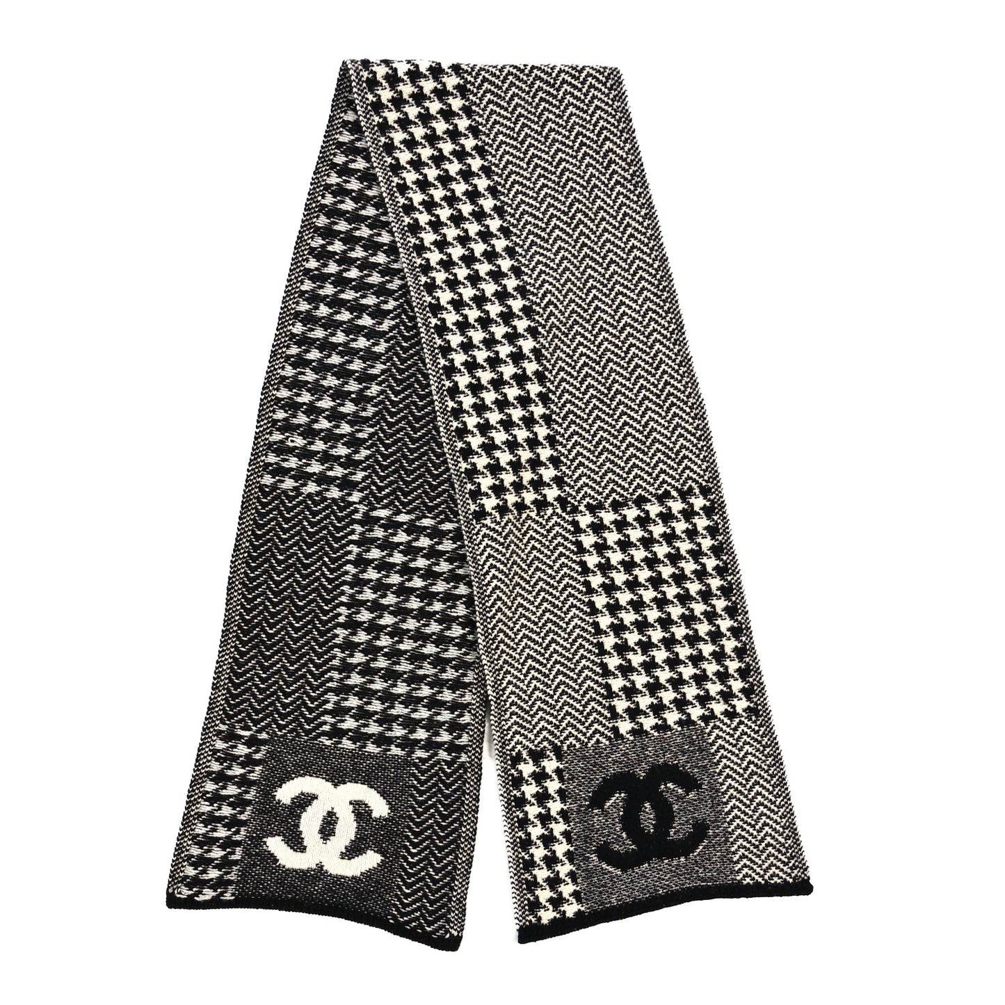 Cashmere Houndstooth CC Scarf Black White