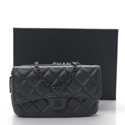 Chanel Lambskin Quilted Flap Phone Holder With Chain So Black 12 of 12