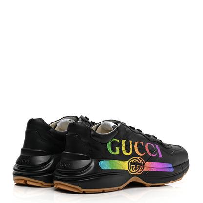 Gucci Calfskin Iridescent Logo Mens Rhyton Sneakers 9 Black 4 of 9