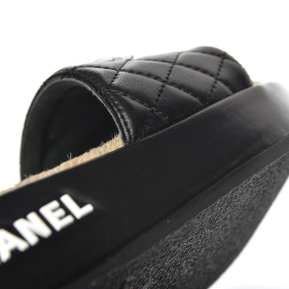 Chanel Lambskin Quilted CC Espadrille Slip On Sandals 35 Black 12 of 14