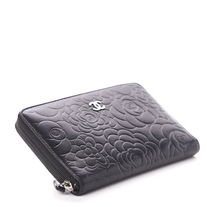 Chanel Lambskin Camellia Embossed Zip Around Organizer Wallet Black 3 of 6