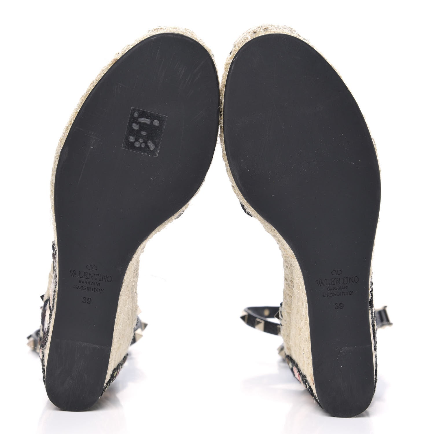 Valentino Garavani Canvas Butterfly Embroidered Rockstud Ankle Wrap Espadrille 15/85mm Wedges 39 Black 6 of 9