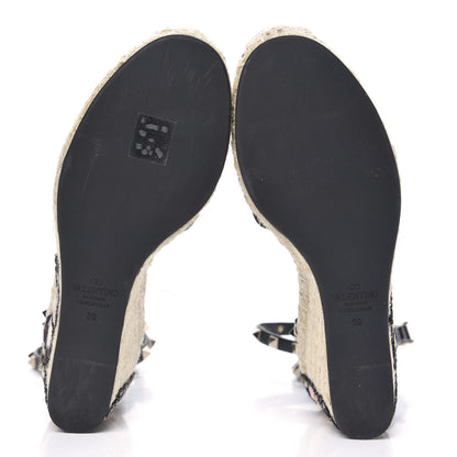Valentino Garavani Canvas Butterfly Embroidered Rockstud Ankle Wrap Espadrille 15/85mm Wedges 39 Black 6 of 9