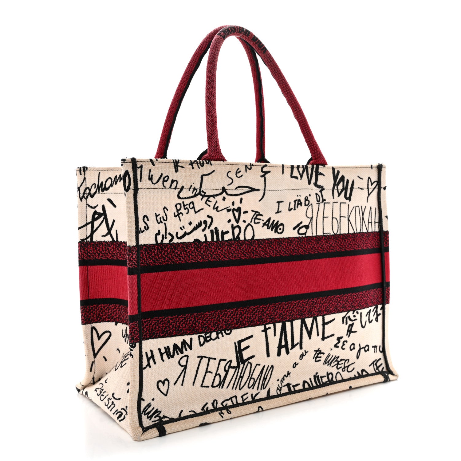 Christian Dior Canvas Embroidered Medium Dioramour Graffiti Book Tote Latte Multicolor 3 of 13