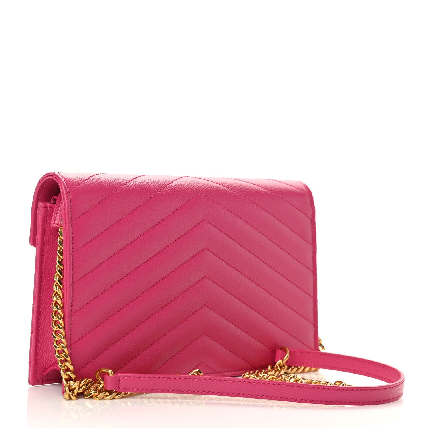 Saint Laurent Grain De Poudre Matelasse Chevron Monogram Envelope Chain Wallet Fresh Fuchsia 3 of 9