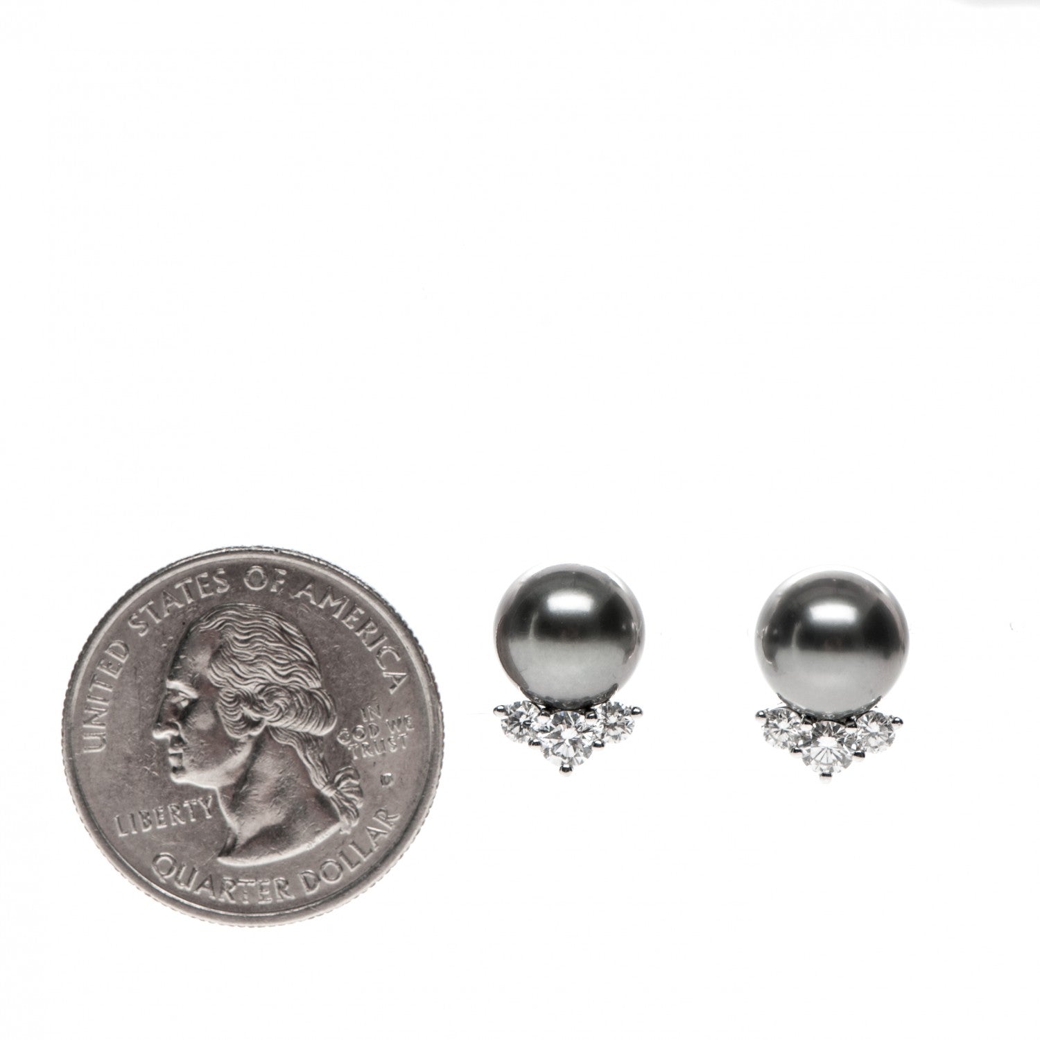 Mikimoto 18K White Gold Diamond Black South Sea Pearl 10mm Stud Earrings 2 of 4