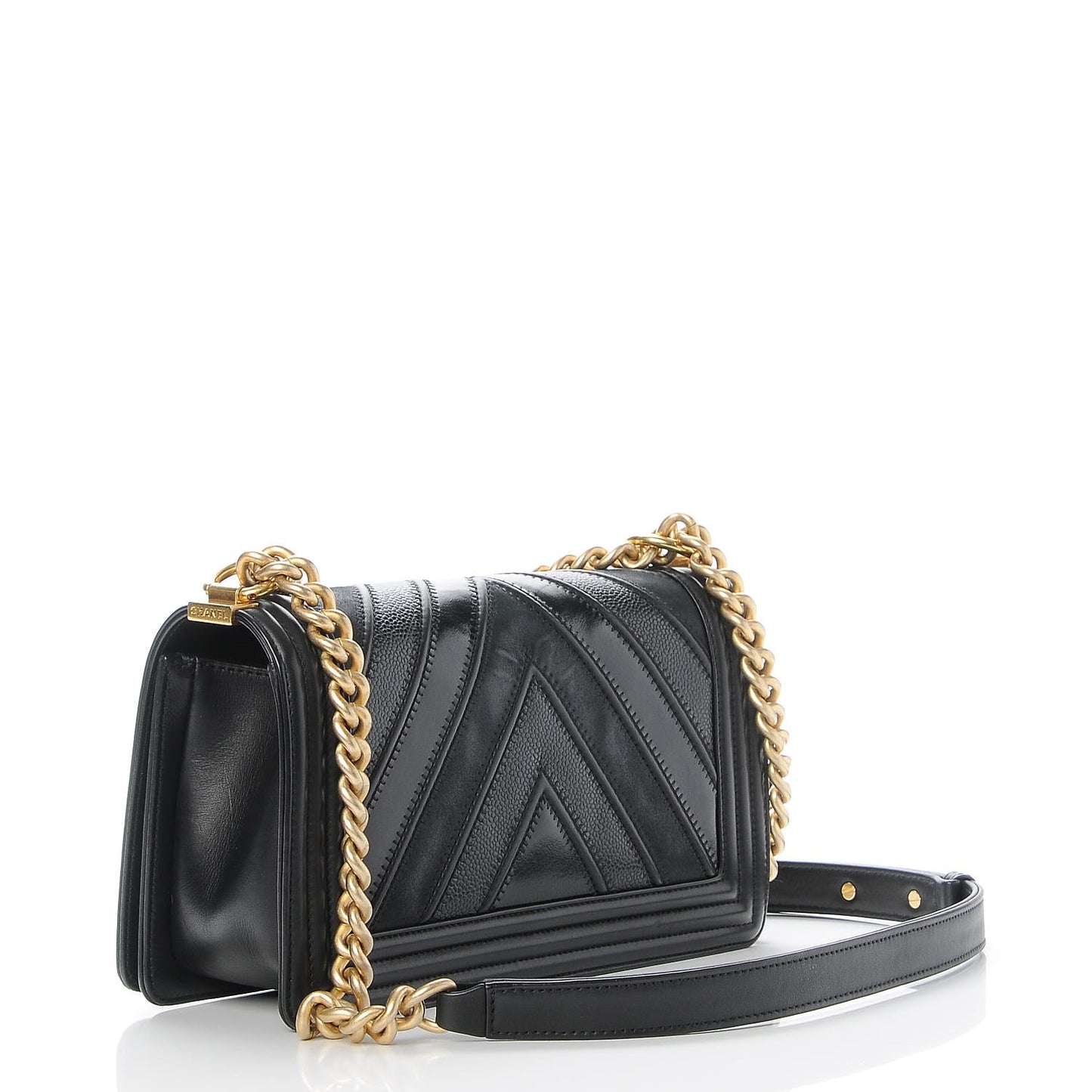 Caviar Suede Calfskin Chevron Medium Boy Flap Black