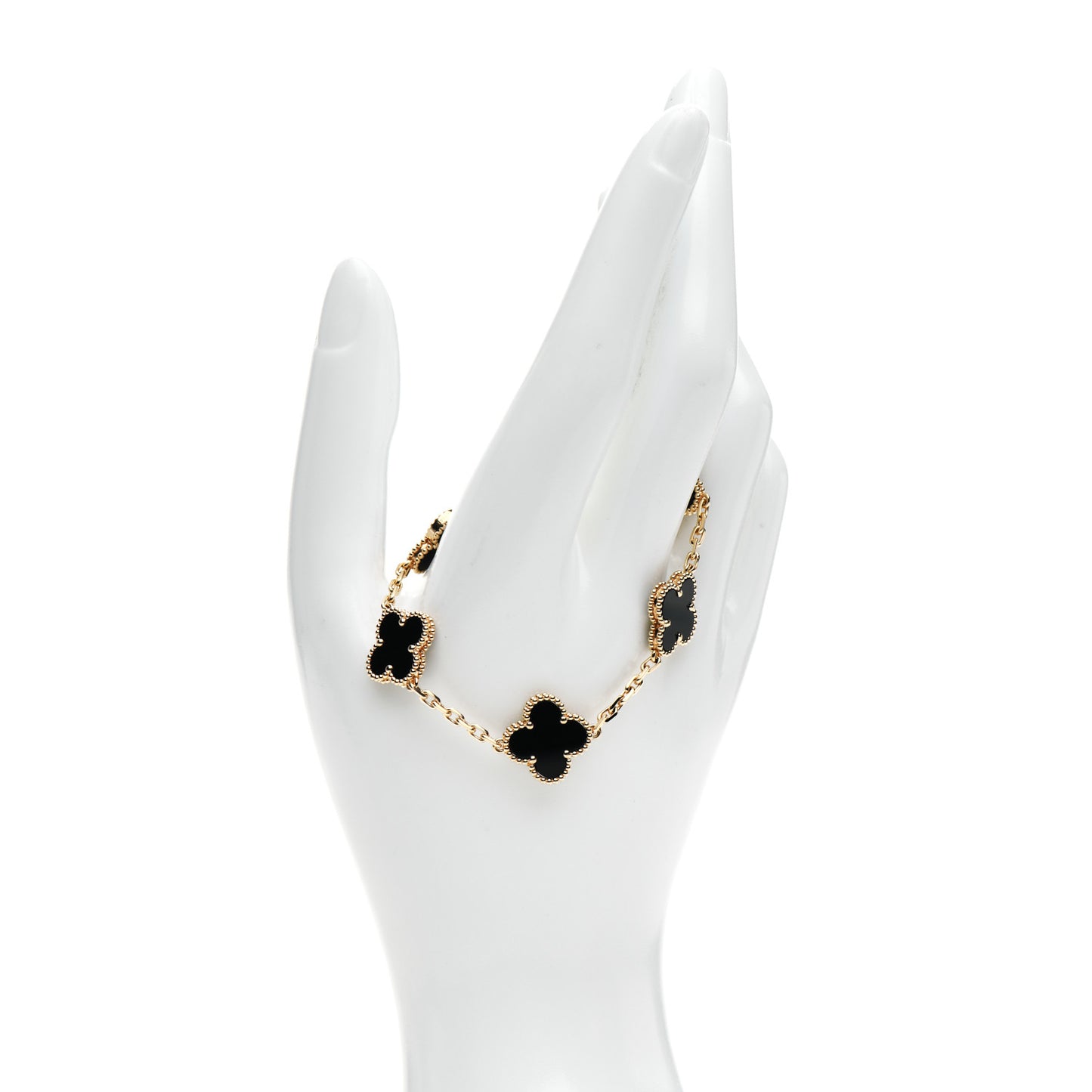 18K Yellow Gold Black Onyx 5 Motifs Vintage Alhambra Bracelet