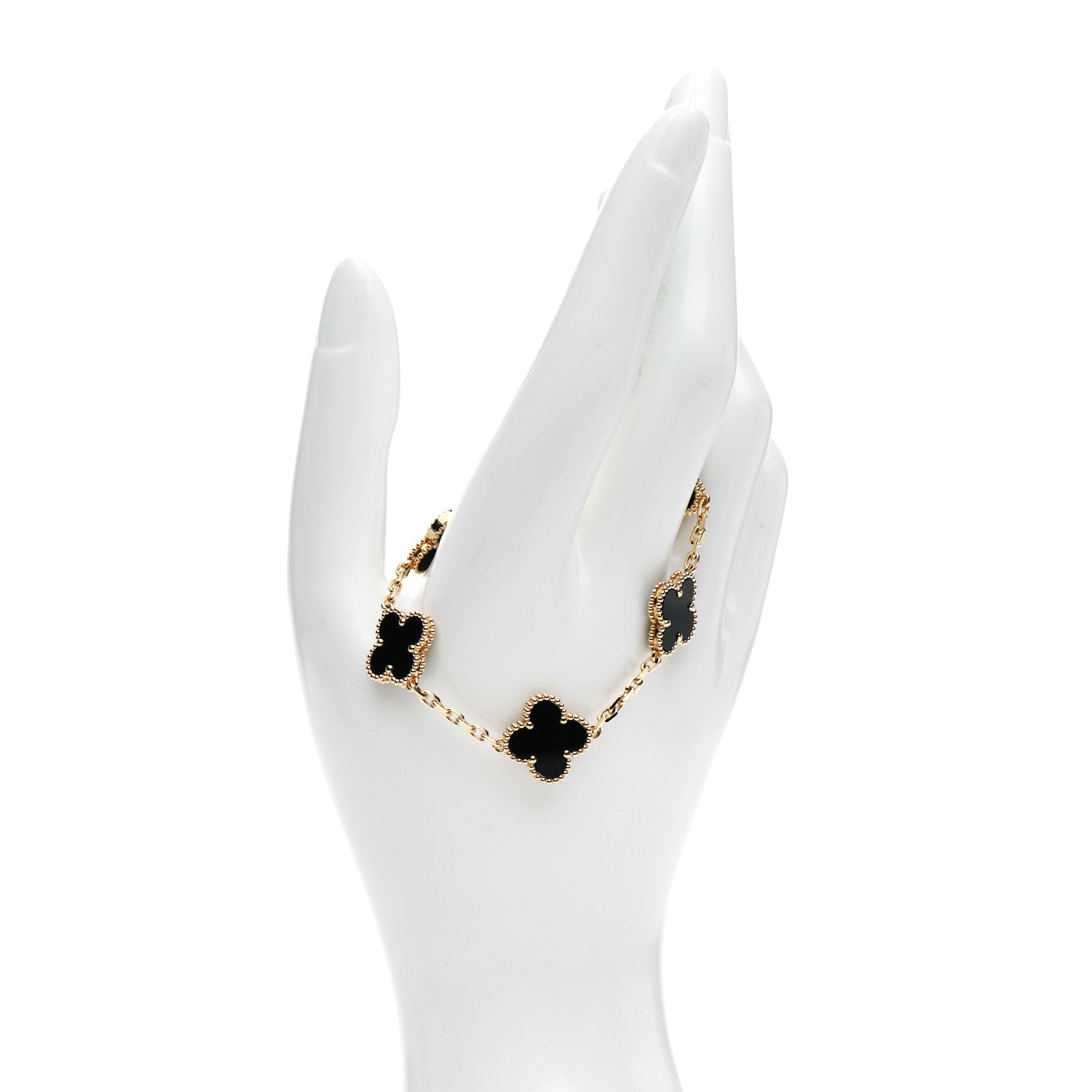 Van Cleef & Arpels 18K Yellow Gold Black Onyx 5 Motifs Vintage Alhambra Bracelet 2 of 6