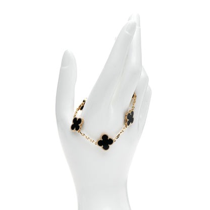 Van Cleef & Arpels 18K Yellow Gold Black Onyx 5 Motifs Vintage Alhambra Bracelet 2 of 6