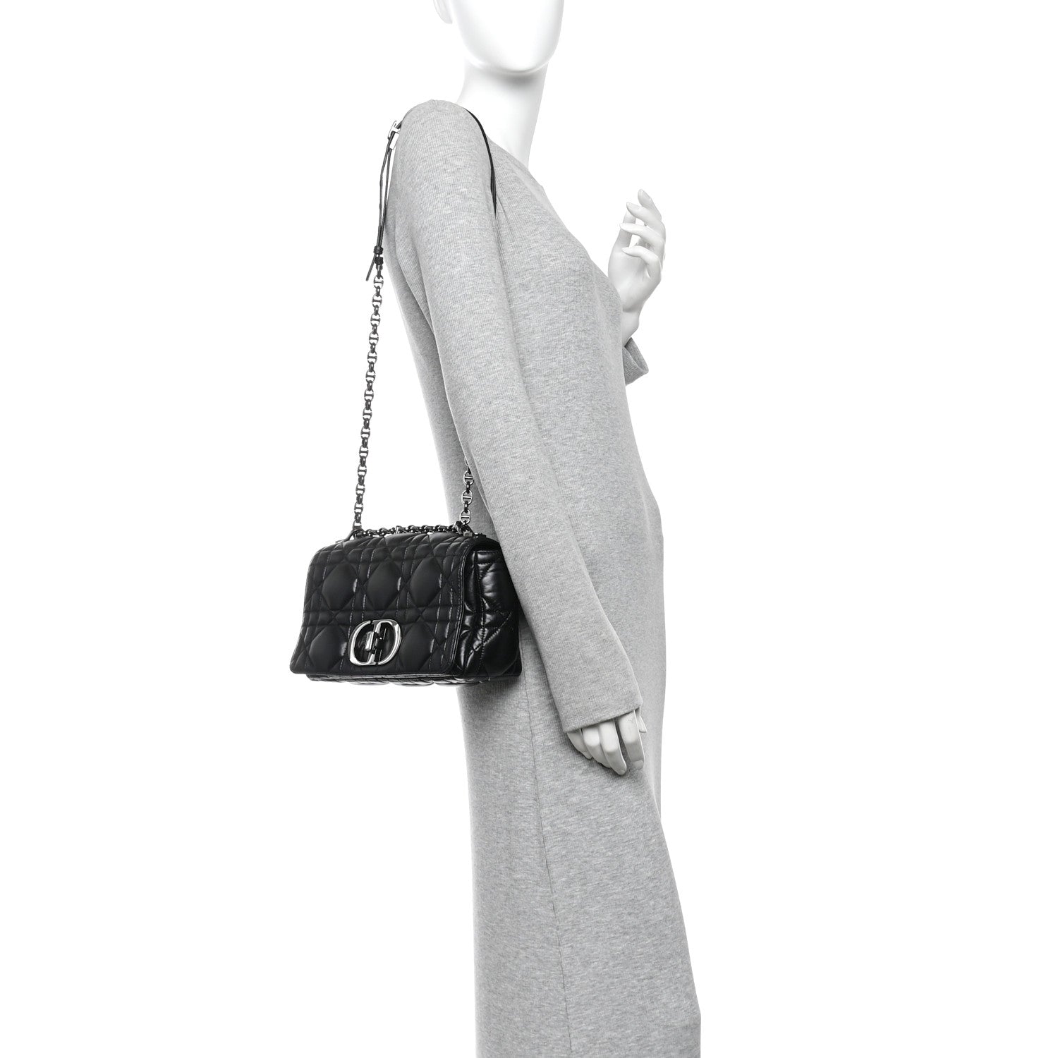 Christian Dior Calfskin Macrocannage Large Caro Bag Black 2 of 10