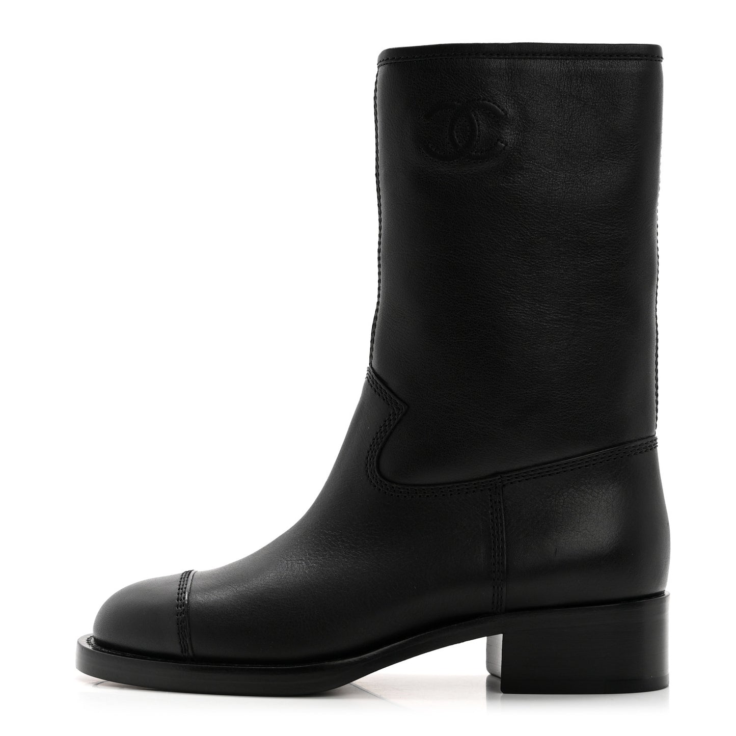 Calfskin Quilted CC Logo Mid Calf Boots 36 Black