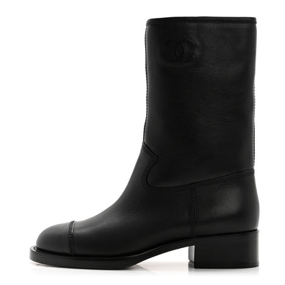 Chanel Calfskin Quilted CC Logo Mid Calf Boots 36 Black 1 of 9