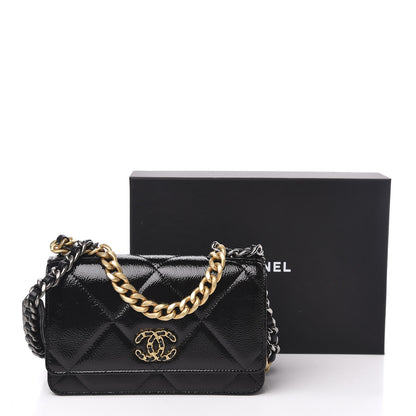 Chanel Shiny Crumpled Calfskin Quilted 19 Wallet On Chain WOC Black 12 of 12