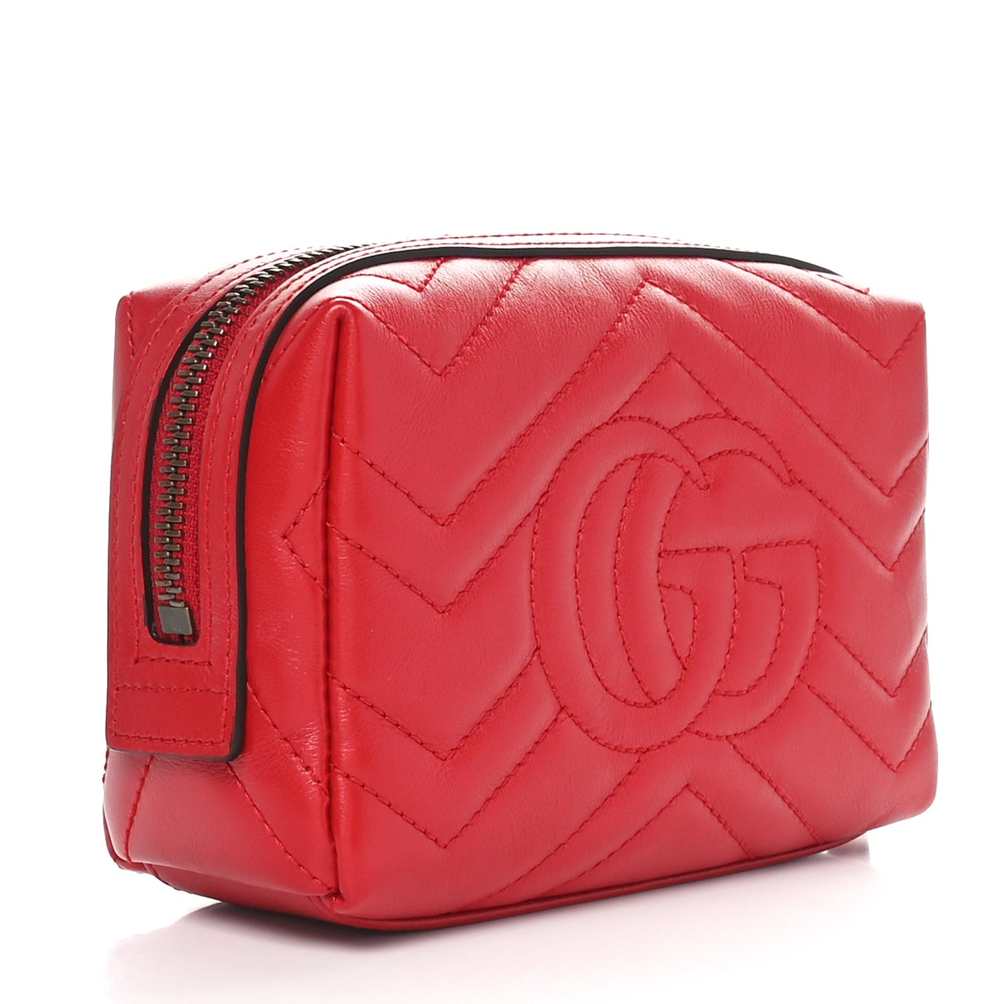 Calfskin Matelasse GG Marmont Cosmetic Case Hibiscus Red