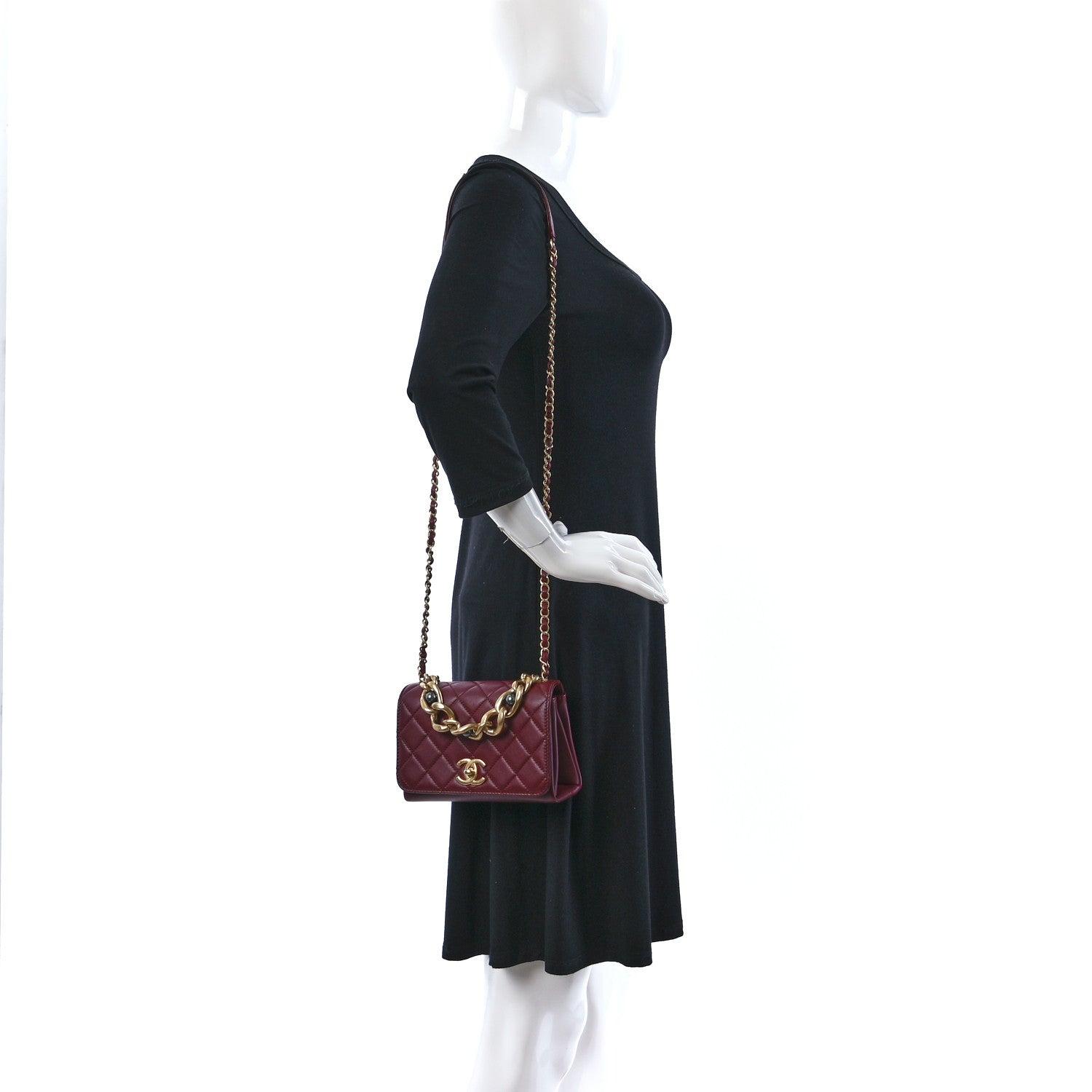 Chanel Calfskin Quilted Pearl Jewel Chain Flap Red 2 of 9