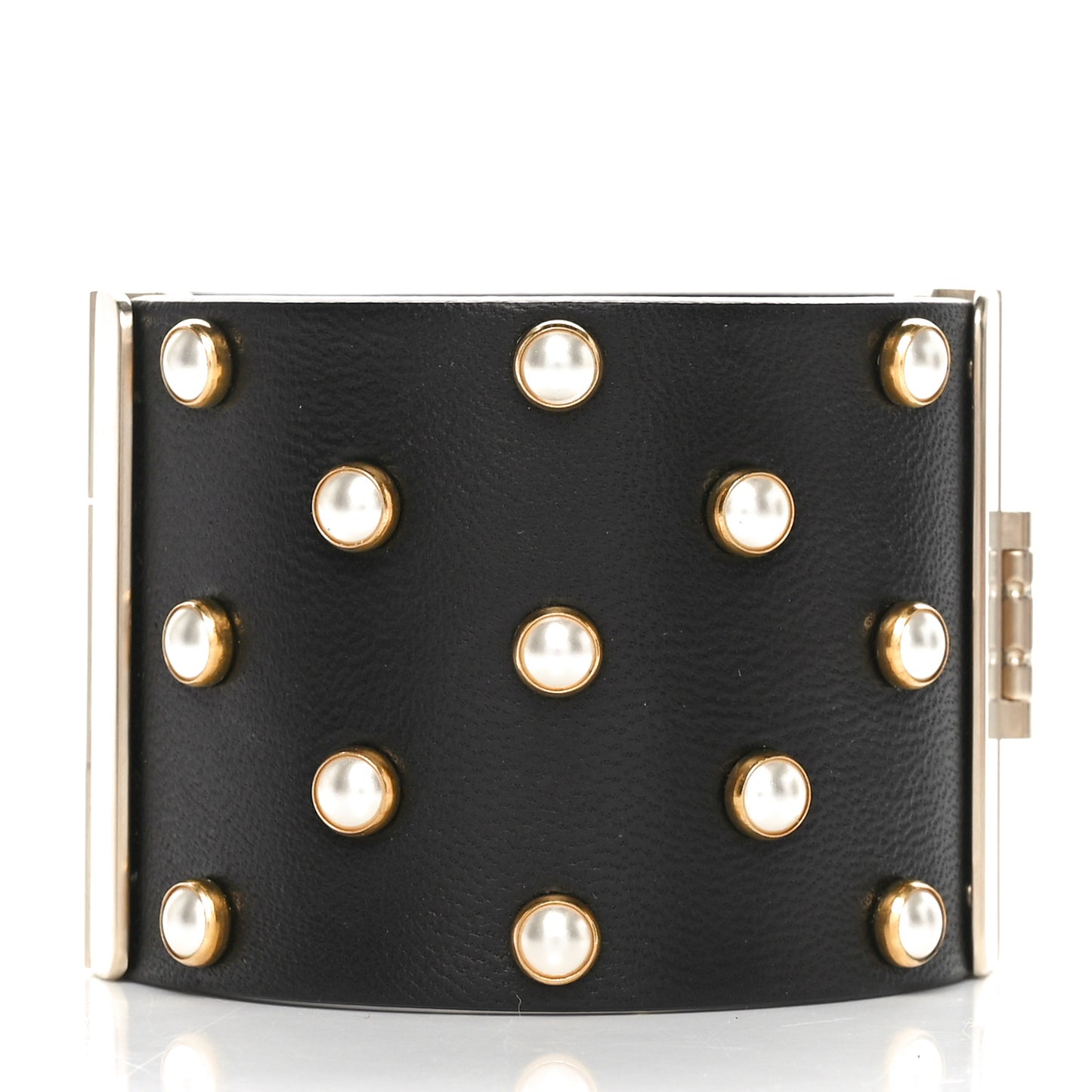 Lambskin Calfskin Pearl CC Cuff Bracelet Black Gold