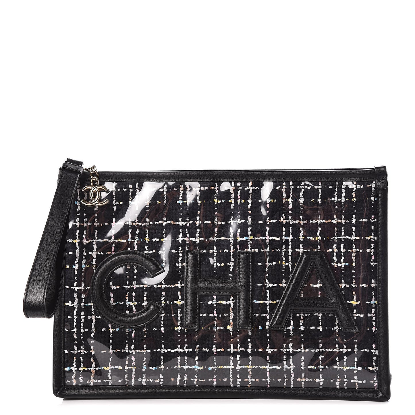 Tweed PVC Lambskin Large Pouch Black