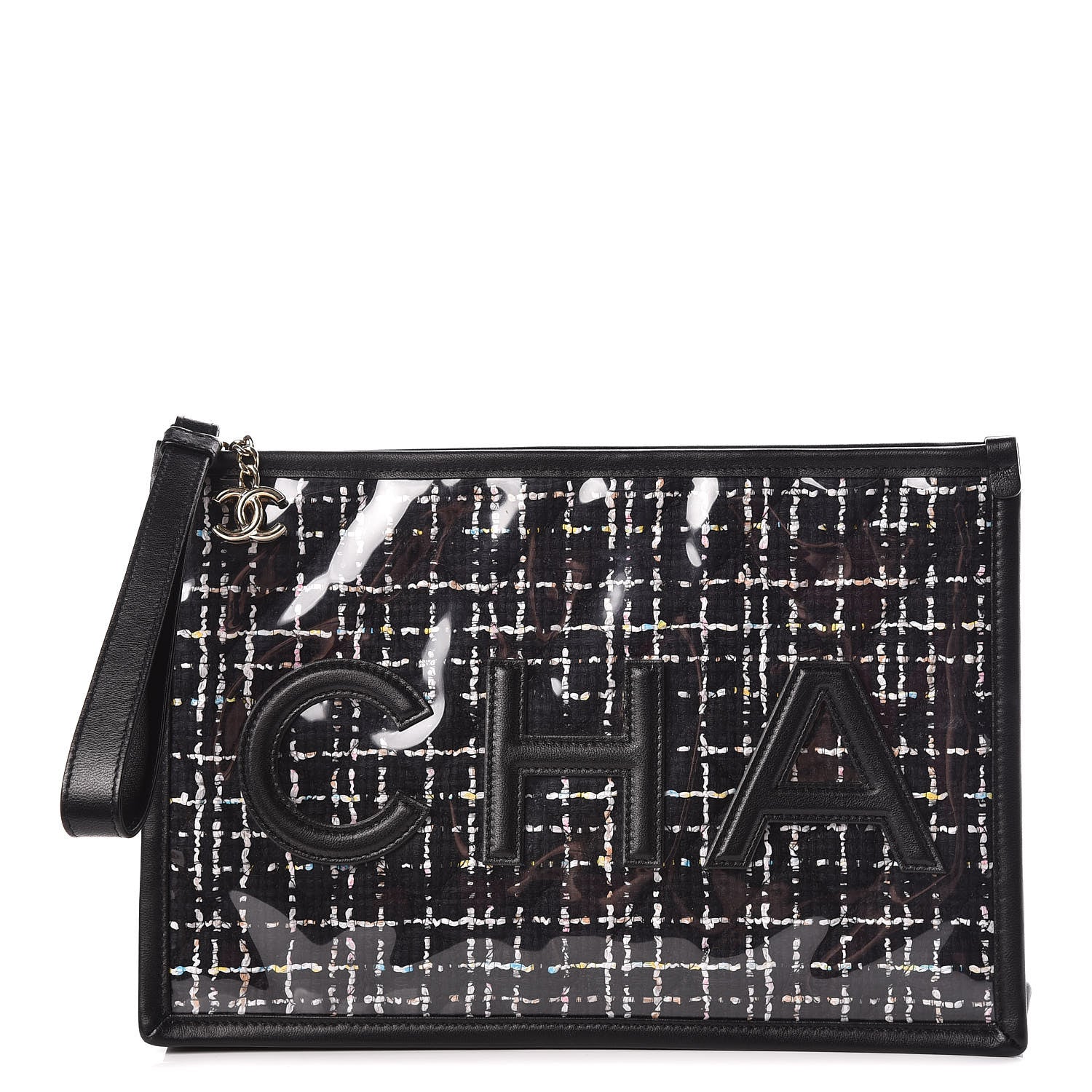 Chanel Tweed PVC Lambskin Large Pouch Black 1 of 9