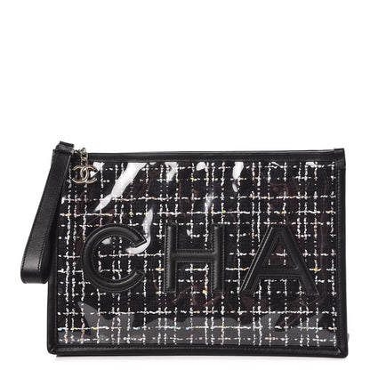 Chanel Tweed PVC Lambskin Large Pouch Black 1 of 9