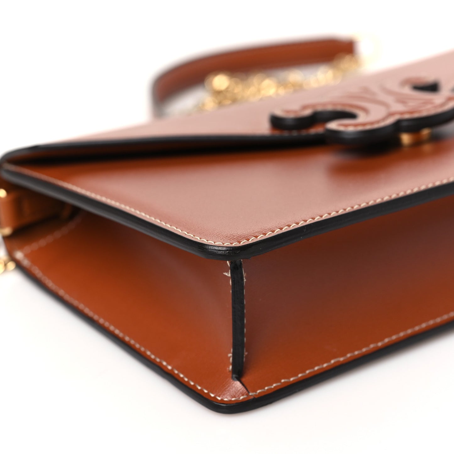 Shiny Calfskin Triomphe Margo Wallet on Chain Tan