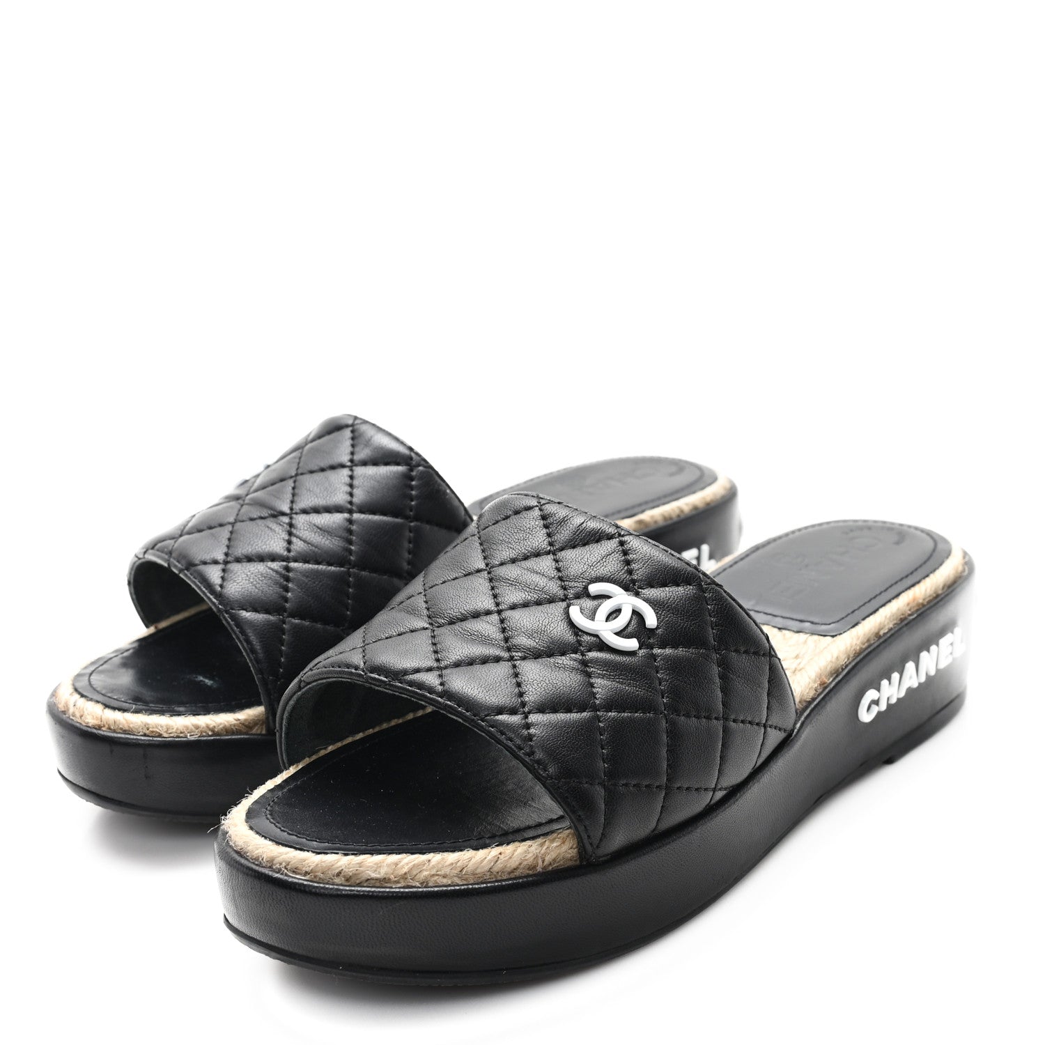 Chanel Lambskin Quilted CC Espadrille Slip On Sandals 36 Black 4 of 10