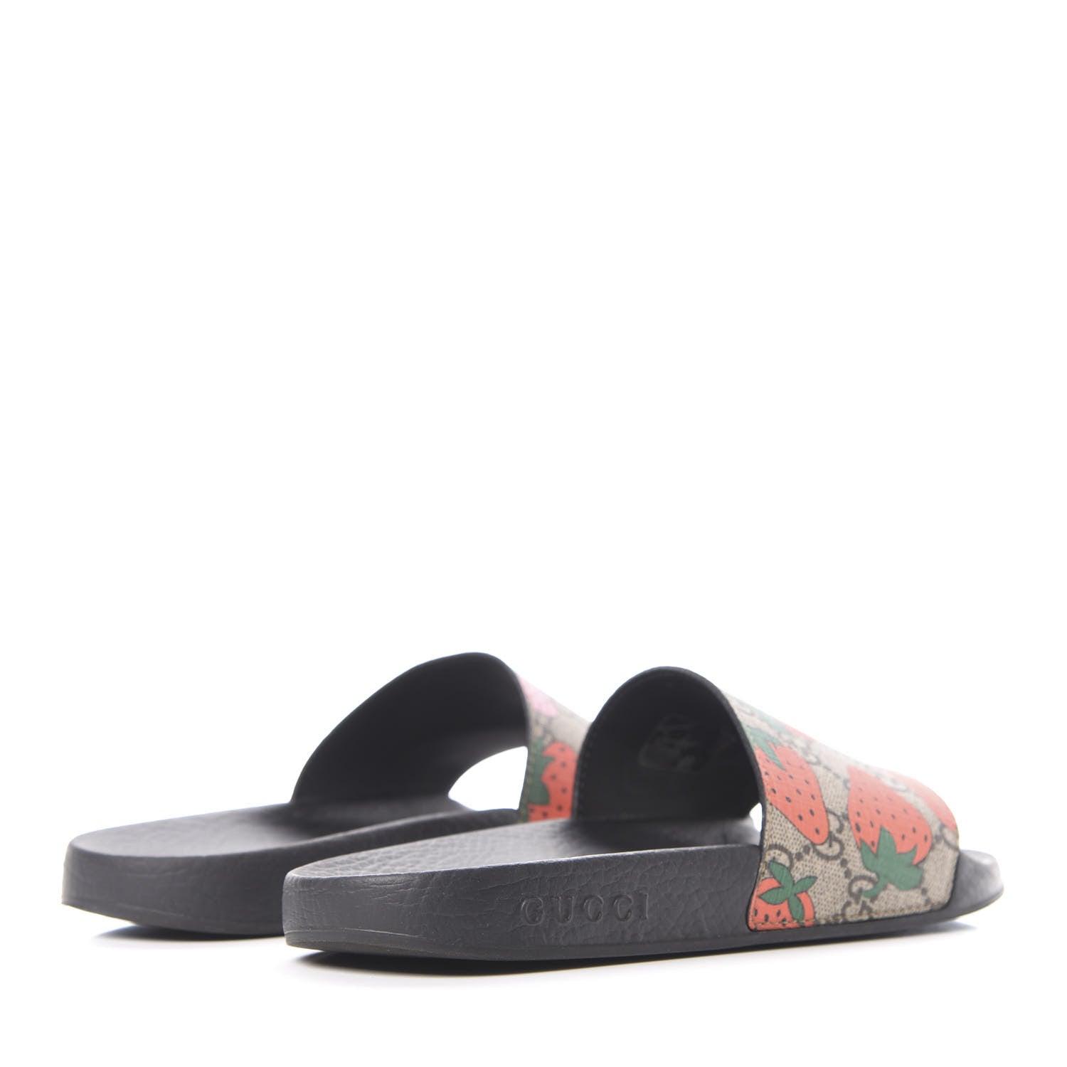 Gucci GG Supreme Monogram Strawberry Slide Sandals 37 Beige Multicolor 4 of 10