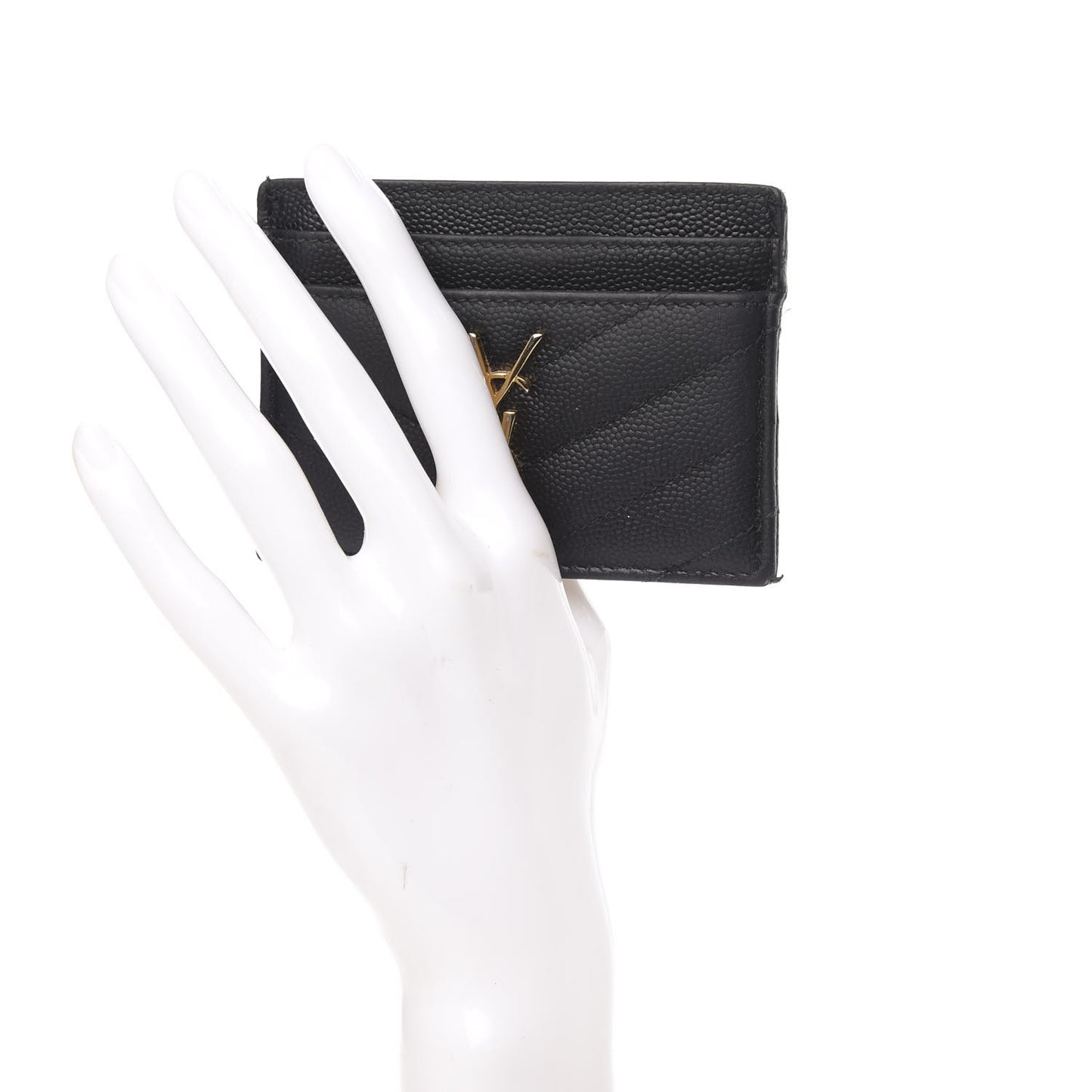 Grain De Poudre Matelasse Chevron Monogram Credit Card Case Black