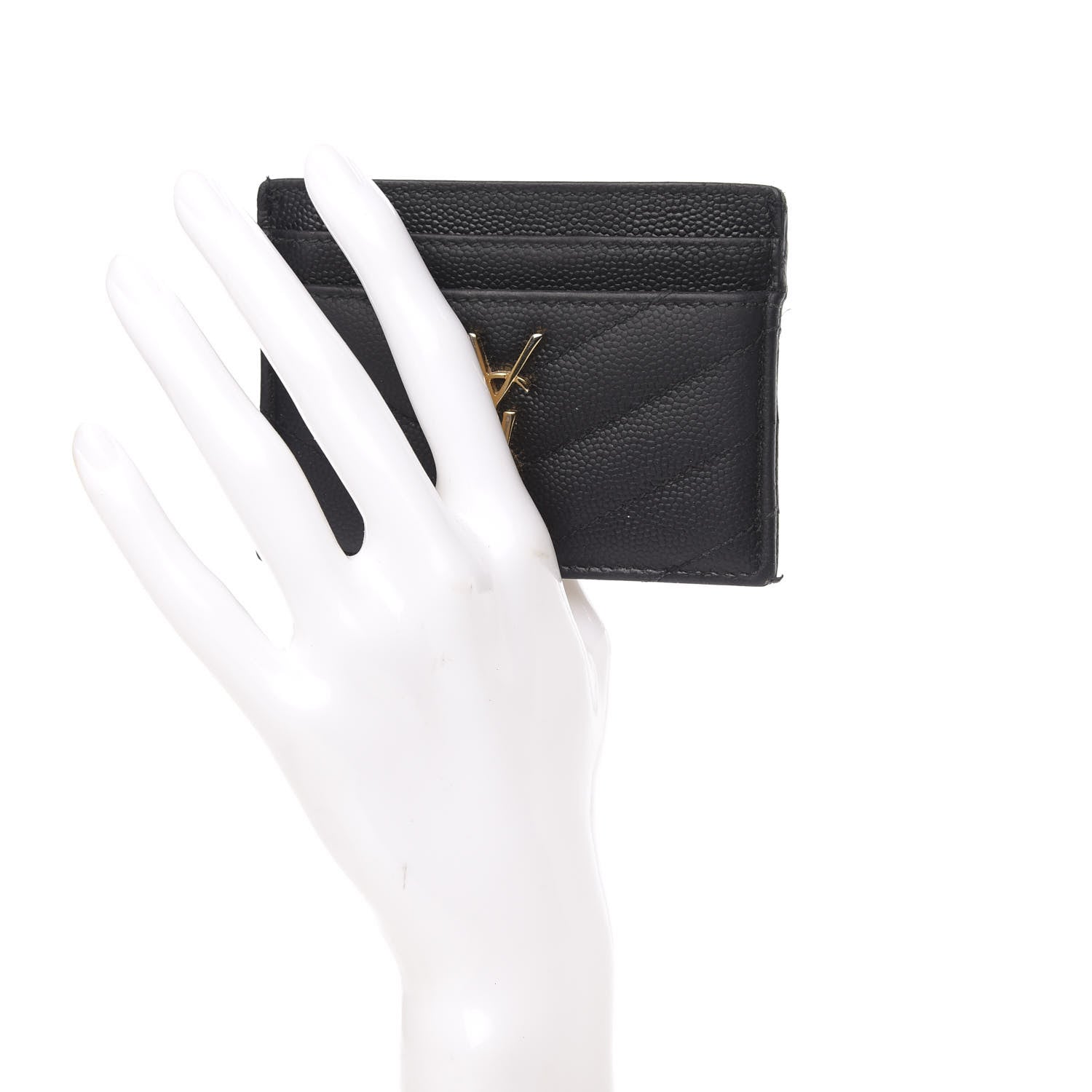 Saint Laurent Grain De Poudre Matelasse Chevron Monogram Credit Card Case Black 2 of 11