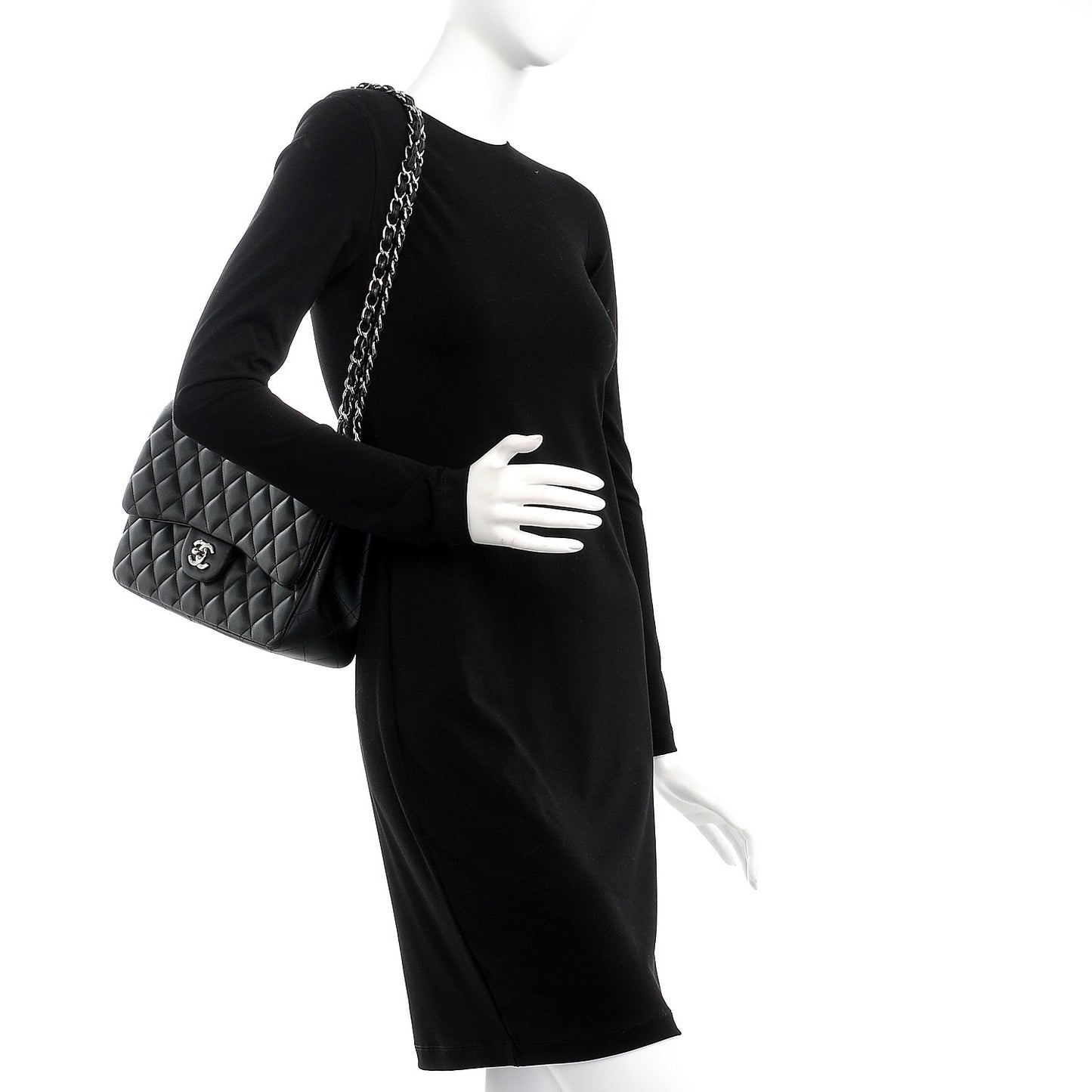 Lambskin Quilted Jumbo Double Flap Black