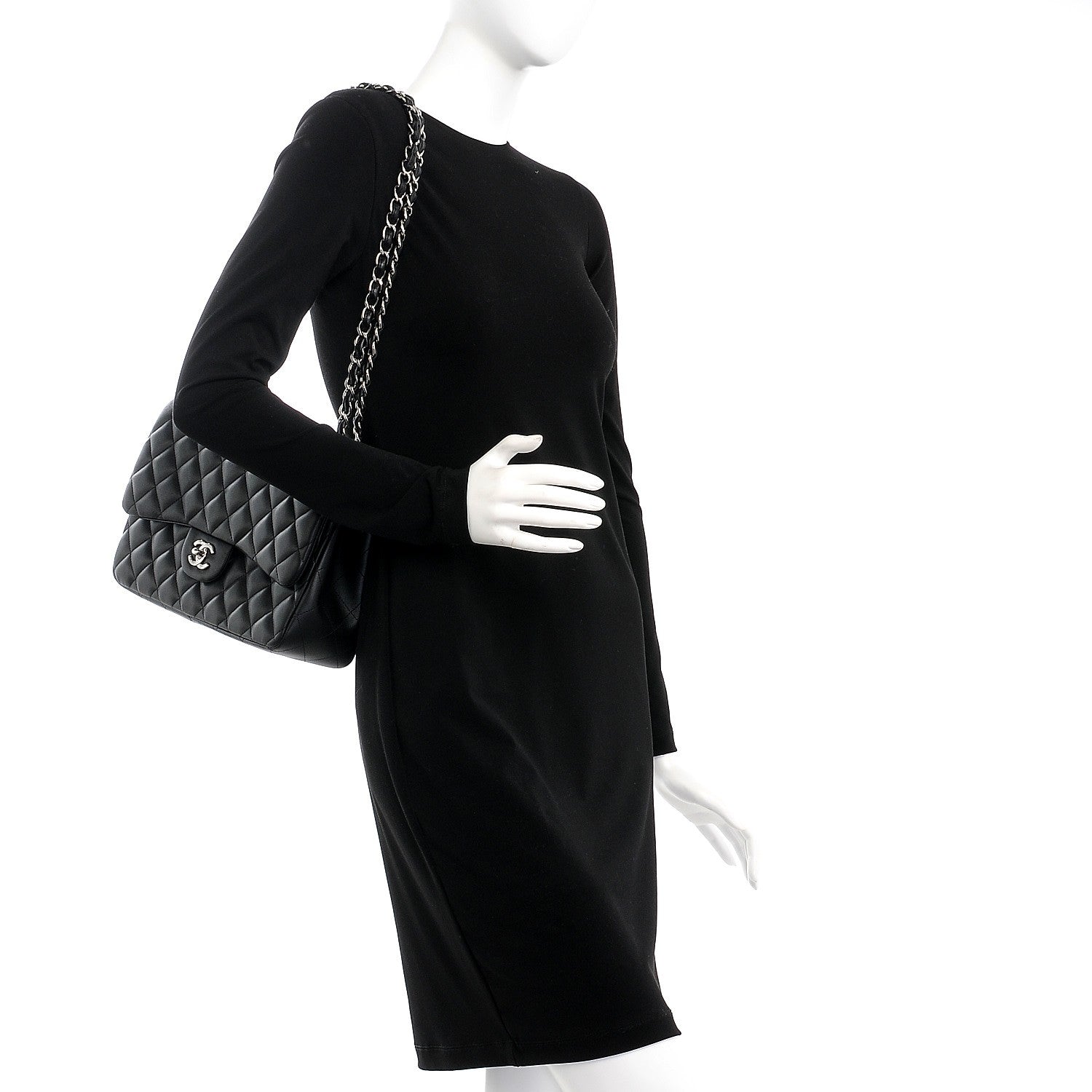 Chanel Lambskin Quilted Jumbo Double Flap Black 2 of 8