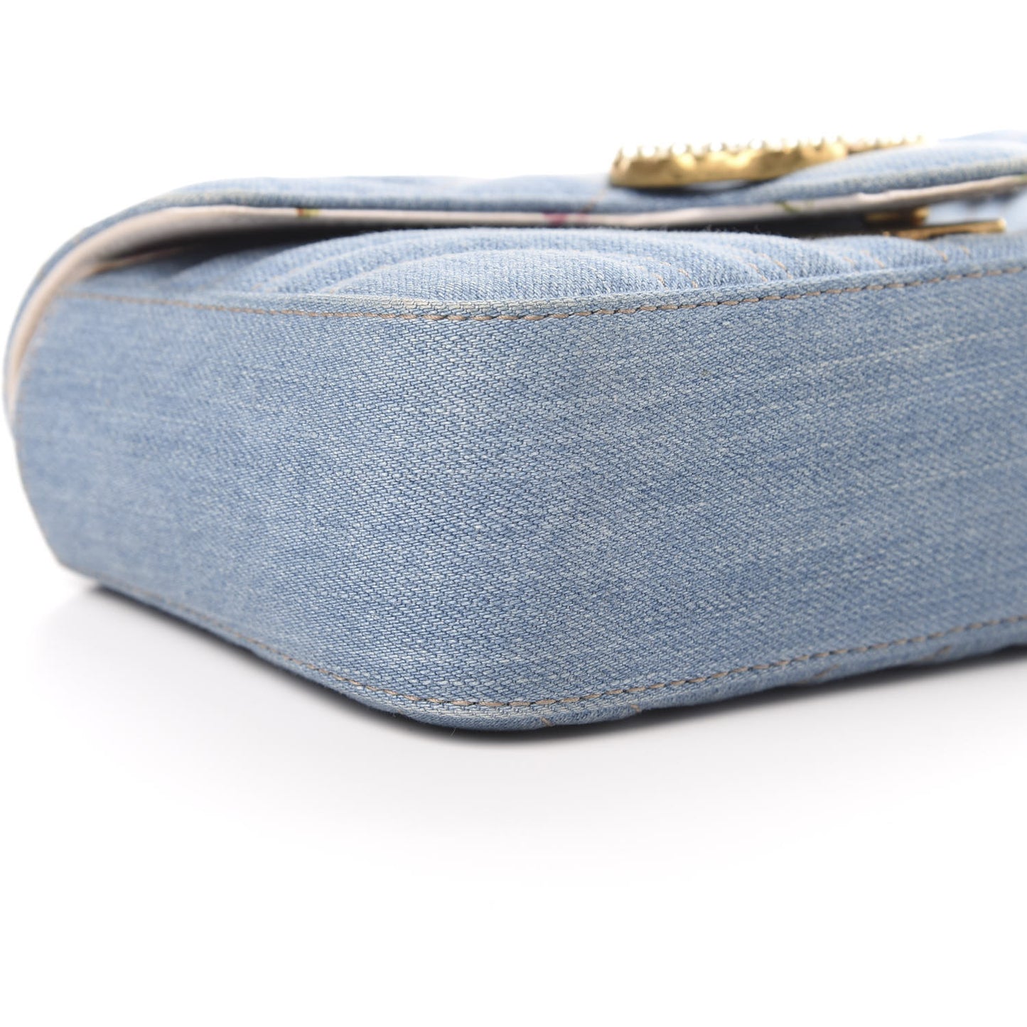 Denim Matelasse Mini Pearly GG Marmont Shoulder Bag Blue