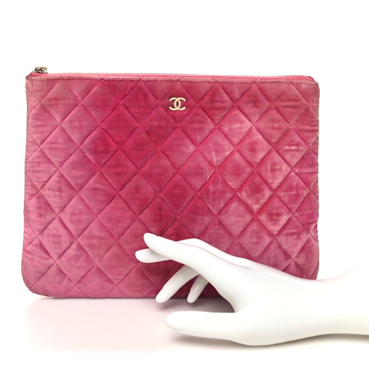 Velvet Quilted Medium Cosmetic Case Pink