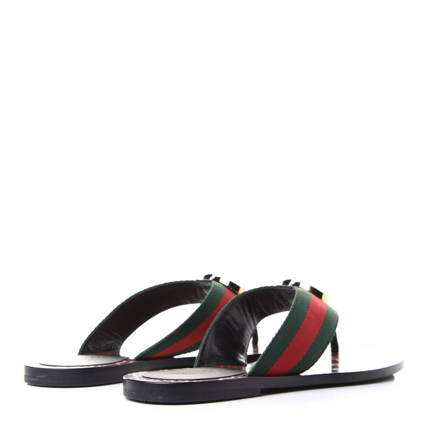 Nylon Calfskin Web GG Monogram Womens Thong Sandals 37 Green Red Cocoa