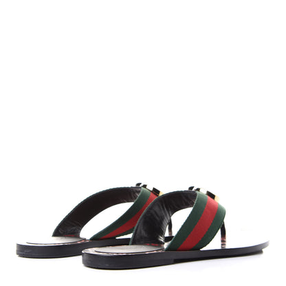 Gucci Nylon Calfskin Web GG Monogram Womens Thong Sandals 37 Green Red Cocoa 4 of 9