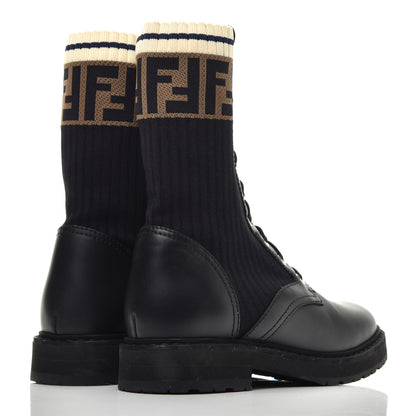 Fendi Calfskin Stretch Fabric Rockoko Biker Boots 35.5 Tobacco Black Marino 4 of 8