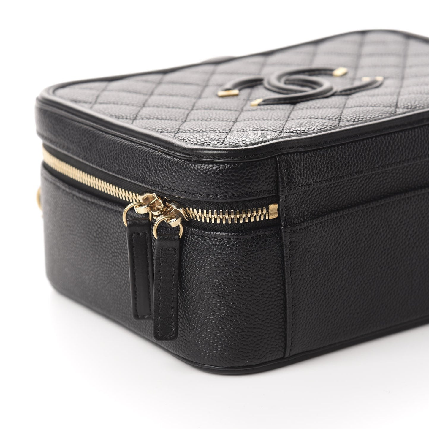 Caviar Quilted Large CC Filigree Vanity Case Black