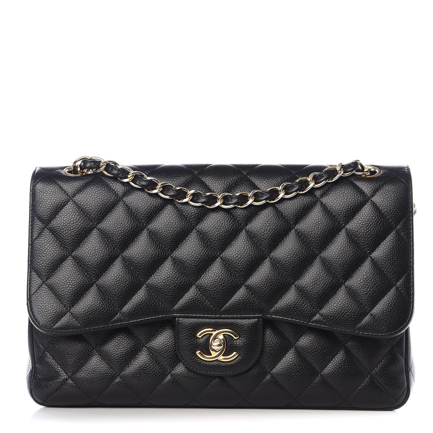 Caviar Quilted Jumbo Double Flap Black