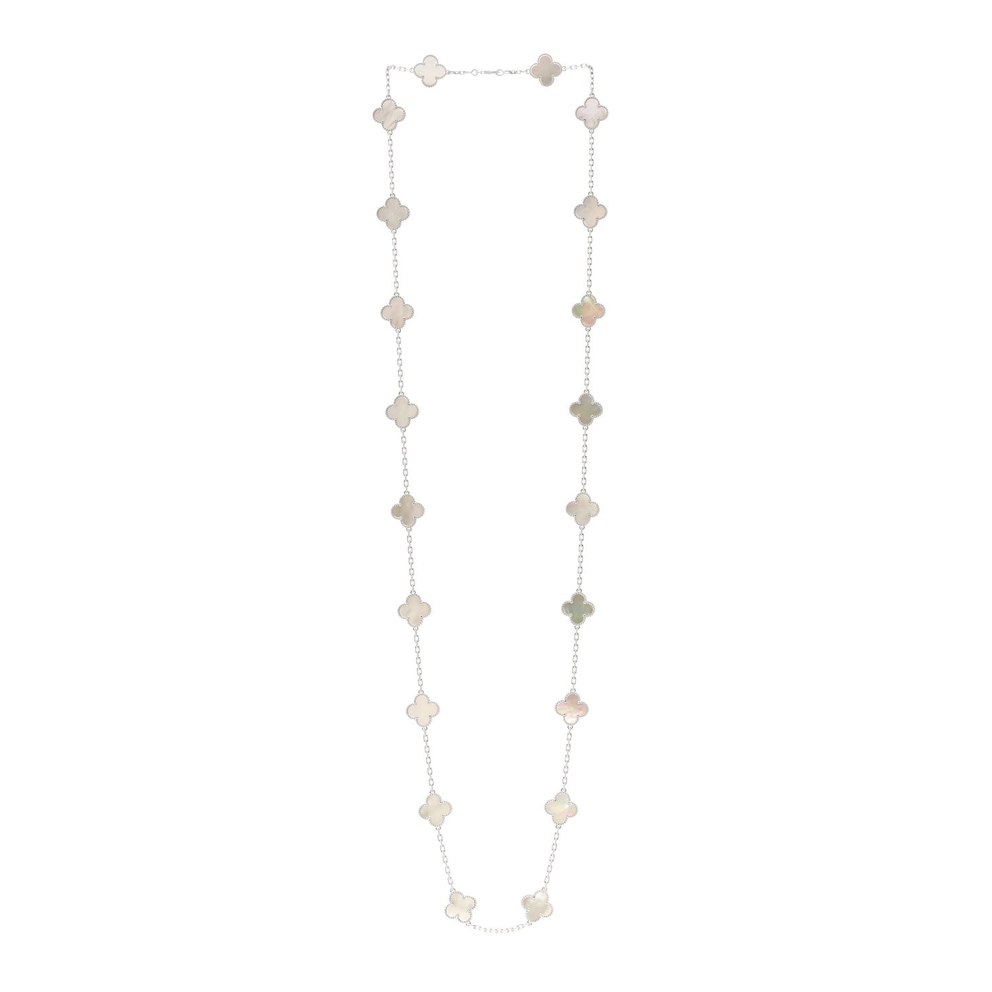 18K White Gold Mother of Pearl 20 Motifs Vintage Alhambra Necklace