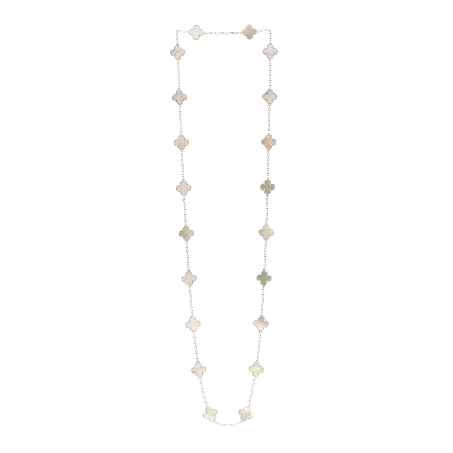 Van Cleef & Arpels 18K White Gold Mother of Pearl 20 Motifs Vintage Alhambra Necklace 3 of 6