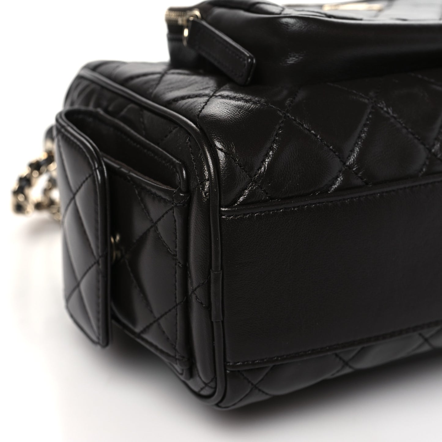 Shiny Crumpled Lambskin Quilted Medium Preppy Pocket Camera Case Dark Brown