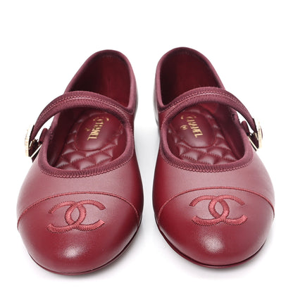 Chanel Lambskin Mary Jane Flats 39 Burgundy 3 of 10