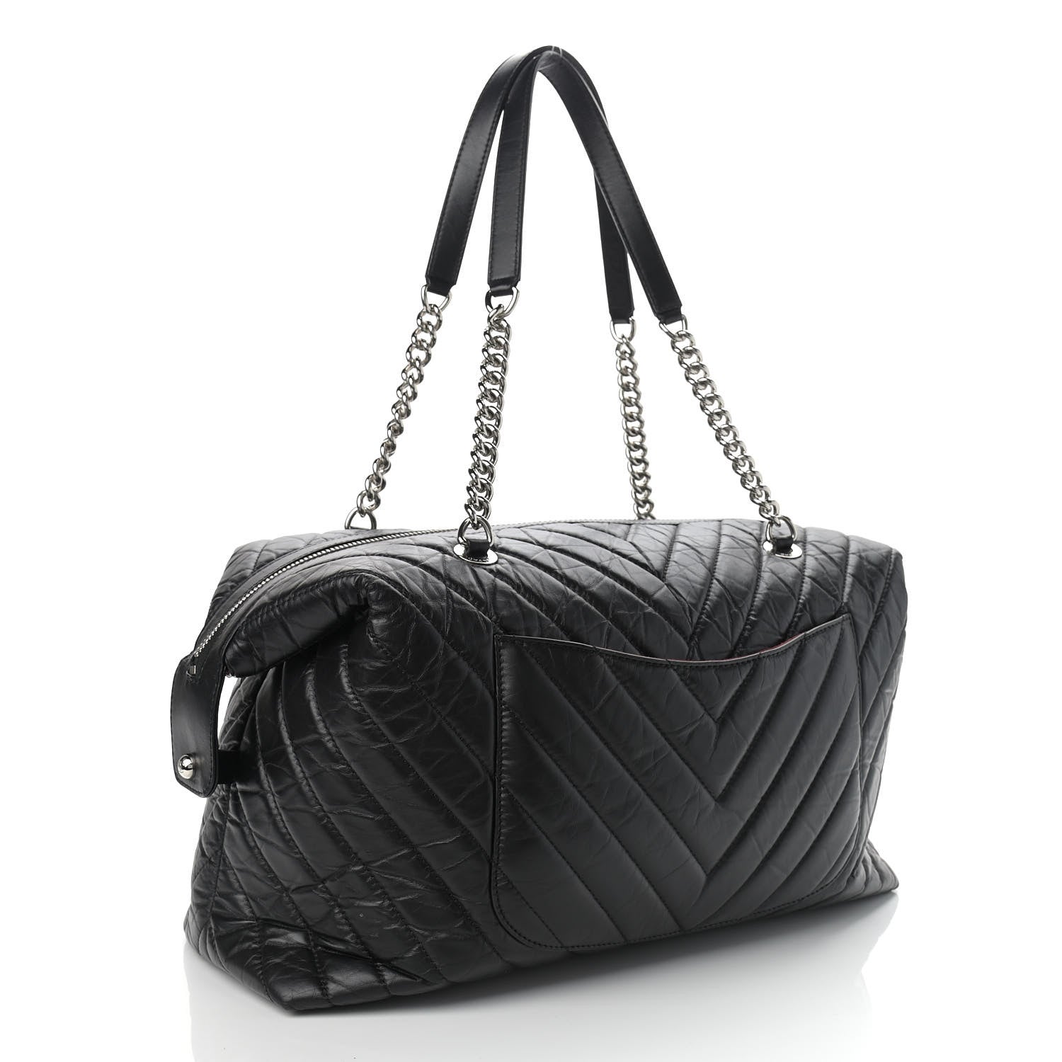 Chanel Aged Calfskin Chevron Quilted Duffle Bag Black 3 of 15