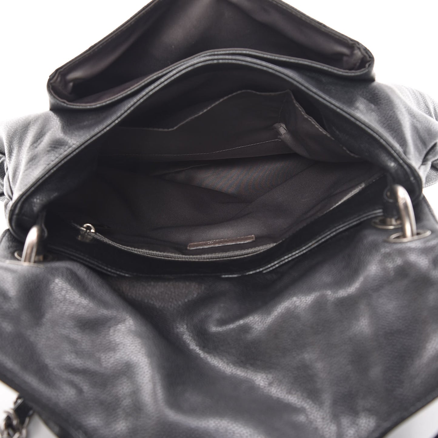 Glazed Caviar Flap Hobo Dark Grey