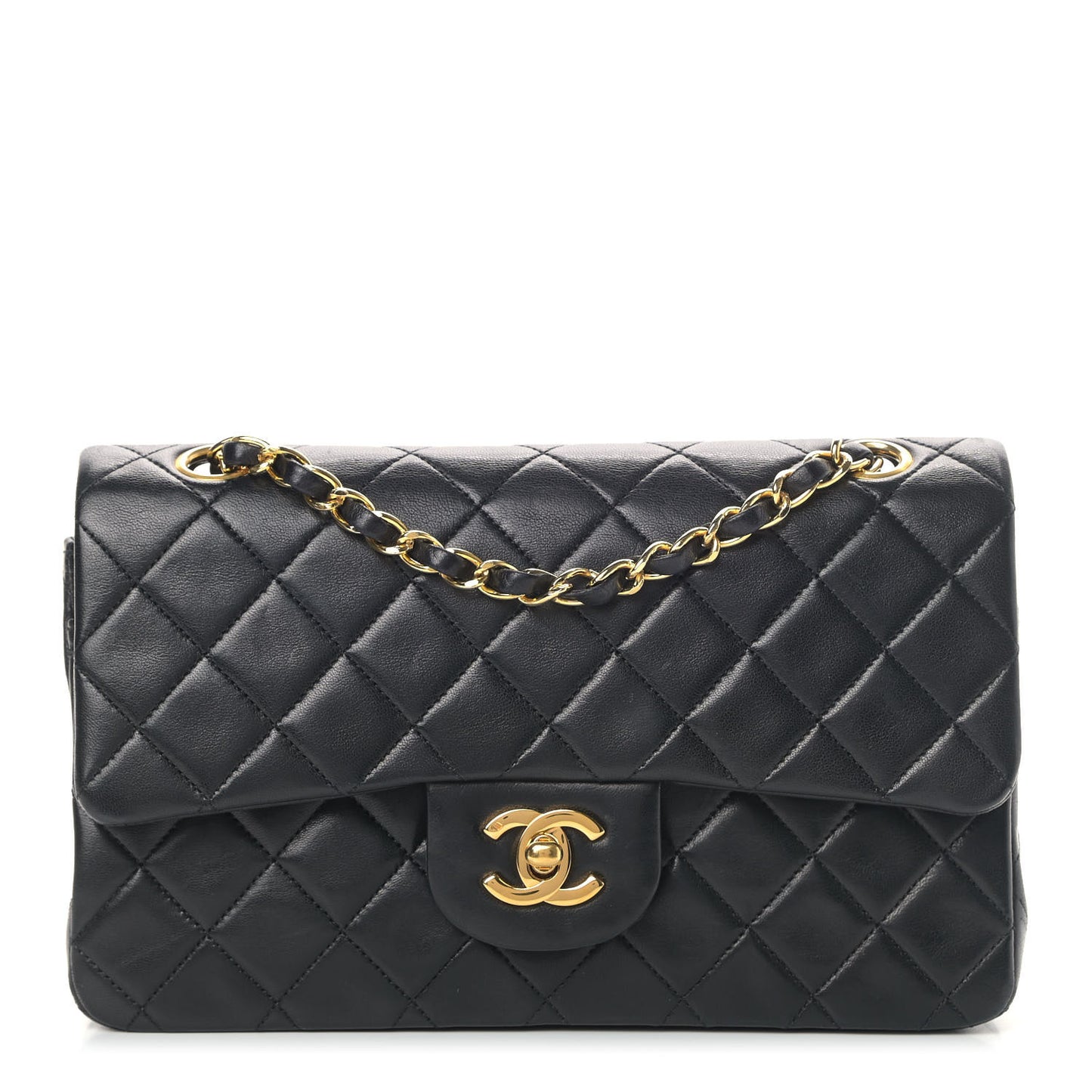 Lambskin Quilted Small Double Flap Black