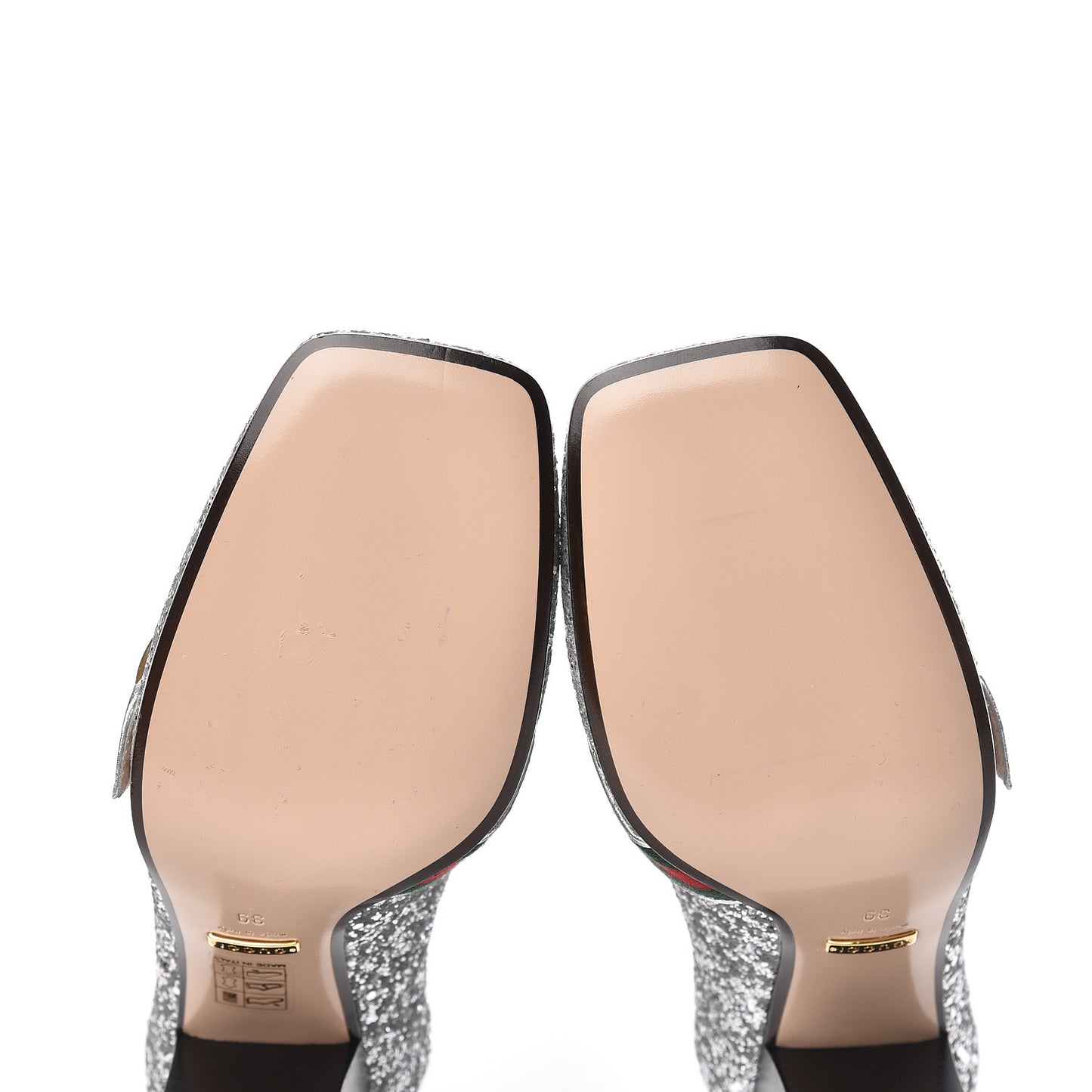 Glitter Nappa Web Peyton 75mm Loafer Pumps 39 Argento