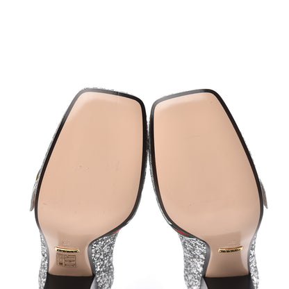Gucci Glitter Nappa Web Peyton 75mm Loafer Pumps 39 Argento 9 of 10