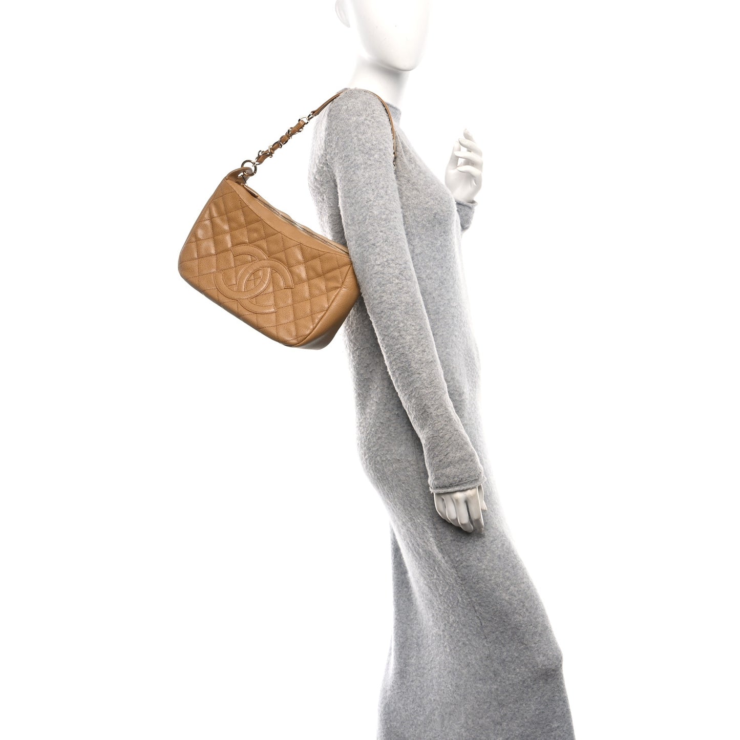 Caviar Quilted Timeless CC Shoulder Bag Beige
